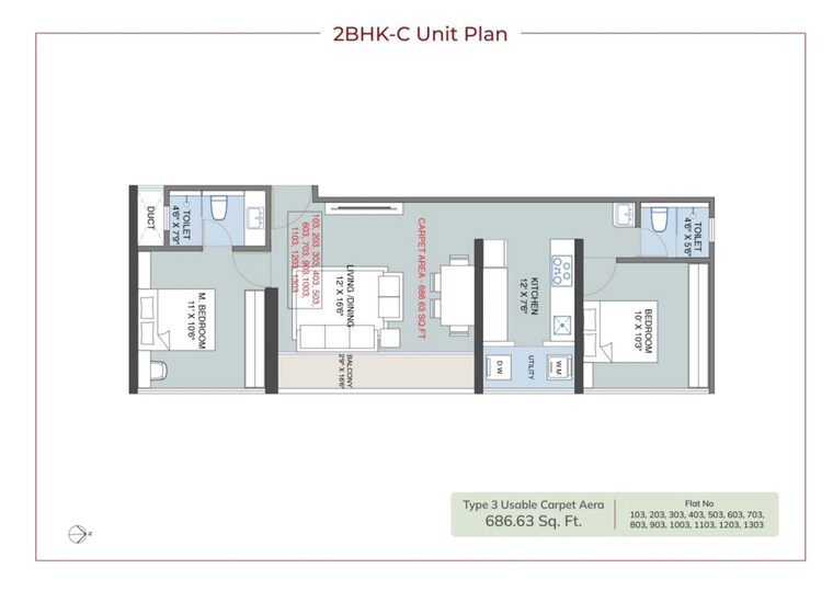 Floor Plan, dp-force-tower 2 Bedroom 824 Sq.Ft. Apartment In Baner Pune 10728765