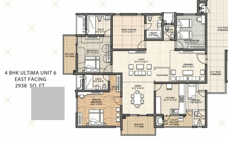 Floor Plan, aurobindo-kohinoor 4 Bedroom 2938 Sq.Ft. Apartment In Serilingampally Hyderabad 10730176