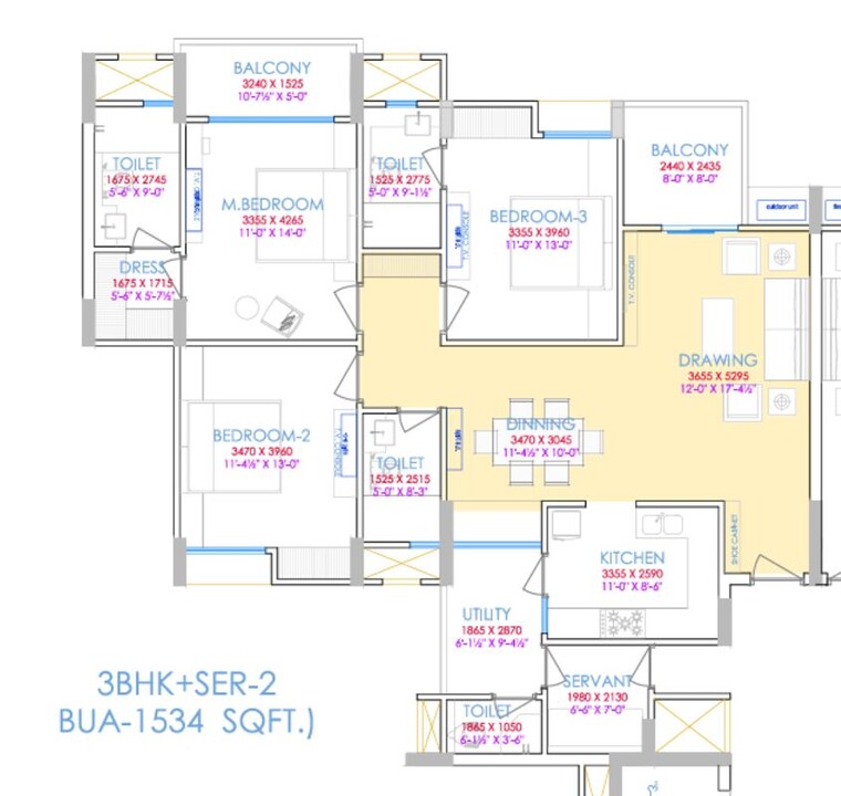 Floor Plan, ashadeep-vedanta 3.5 Bedroom 1535 Sq.Ft. Apartment In Jagatpura Jaipur 10721150