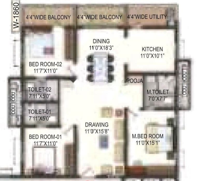 Floor Plan, lansum-el-dorado 3 Bedroom 1860 Sq.Ft. Apartment In Narsingi Hyderabad 10731027