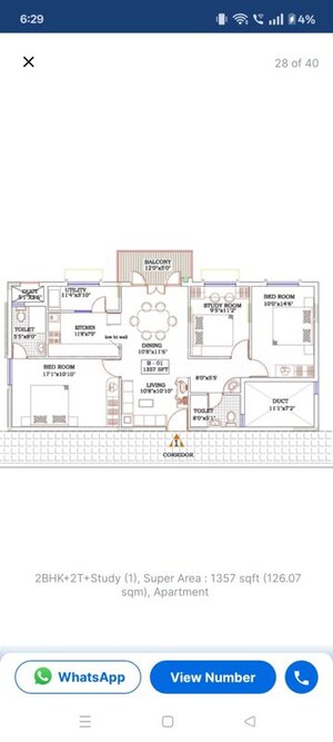 Floor Plan in 2.5 BHK Apartment at Rajatha Greens, Nagavara – for Sale