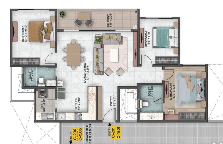 Floor Plan, sumadhura-capitol-residences 3 Bedroom 1810 Sq.Ft. Apartment In Whitefield Bangalore 10711390