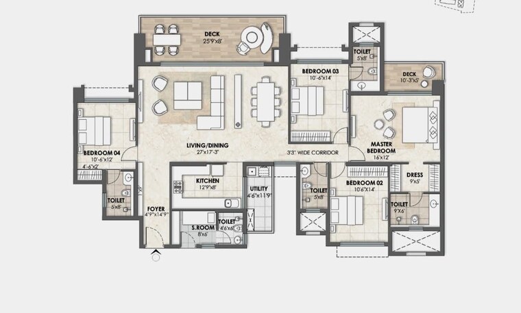 Floor Plan, lodha-azur 3 Bedroom 1900 Sq.Ft. Apartment In Bannerghatta Road Bangalore 10734457