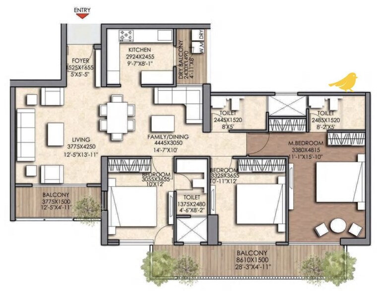 Floor Plan, prateek-canary 3 Bedroom 1700 Sq.Ft. Apartment In Sector 150 Noida 10735020
