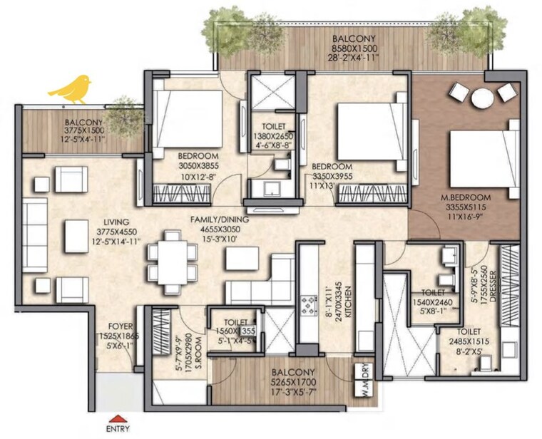 Floor Plan, prateek-canary 3 Bedroom 2040 Sq.Ft. Apartment In Sector 150 Noida 10735031