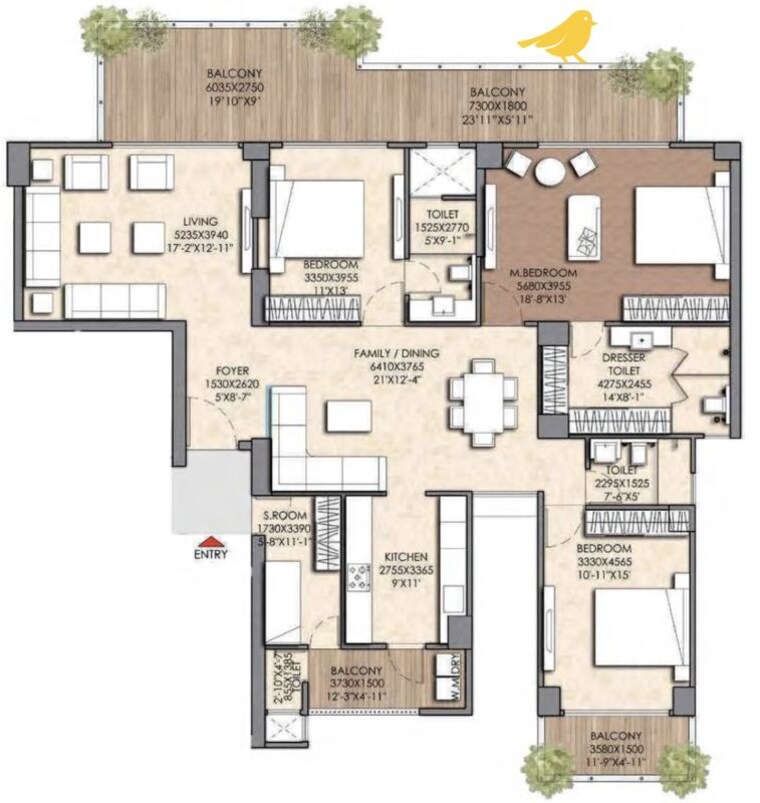 Floor Plan, prateek-canary 3 Bedroom 2555 Sq.Ft. Apartment In Sector 150 Noida 10735048