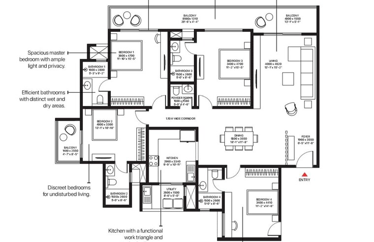 Floor Plan, sobha-altair 3 Bedroom 1894 Sq.Ft. Apartment In Off Sarjapur Road Bangalore 10735047