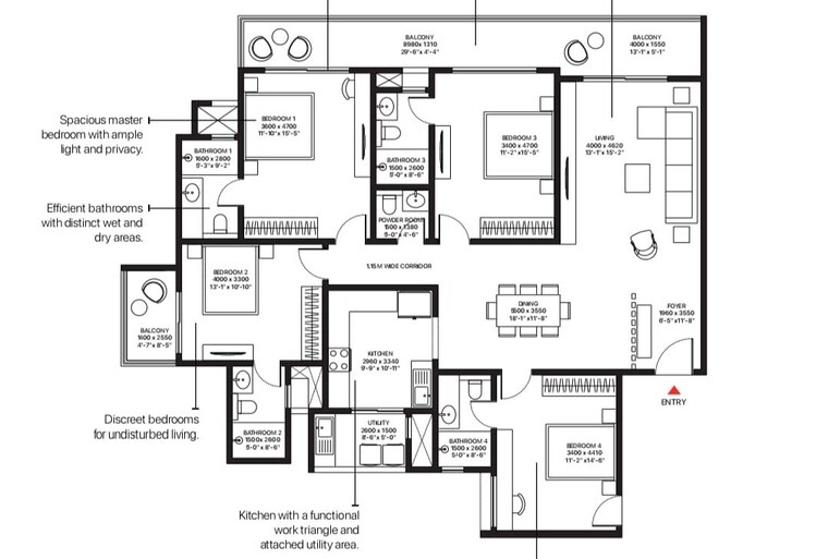 Floor Plan, sobha-altair 3 Bedroom 1894 Sq.Ft. Apartment In Off Sarjapur Road Bangalore 10735047