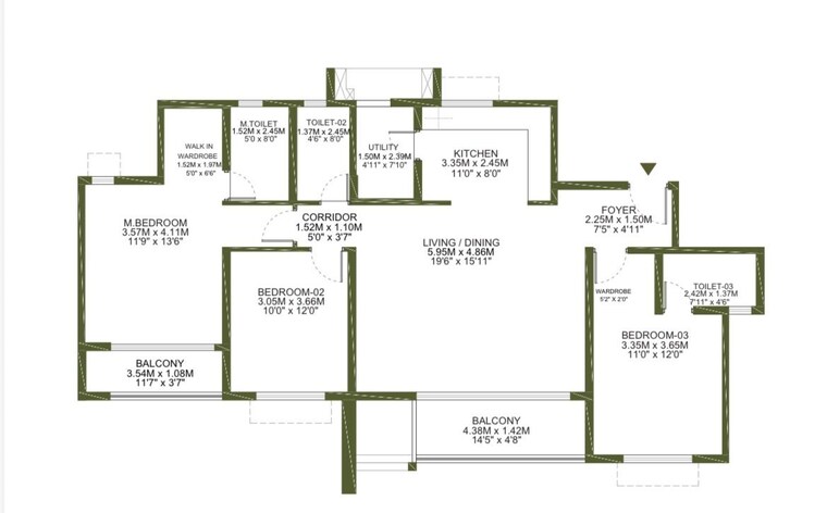 Floor Plan, godrej-lakeside-orchard 3 Bedroom 1790 Sq.Ft. Apartment In Sarjapur Road Bangalore 10735113