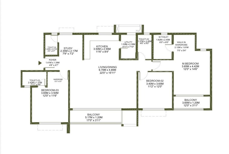 Floor Plan, godrej-lakeside-orchard 3 Bedroom 1790 Sq.Ft. Apartment In Sarjapur Road Bangalore 10735113