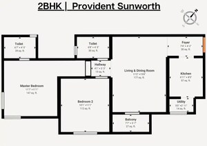 Floor Plan in 2 BHK Apartment at Provident Sunworth, Mysore Road – for Sale