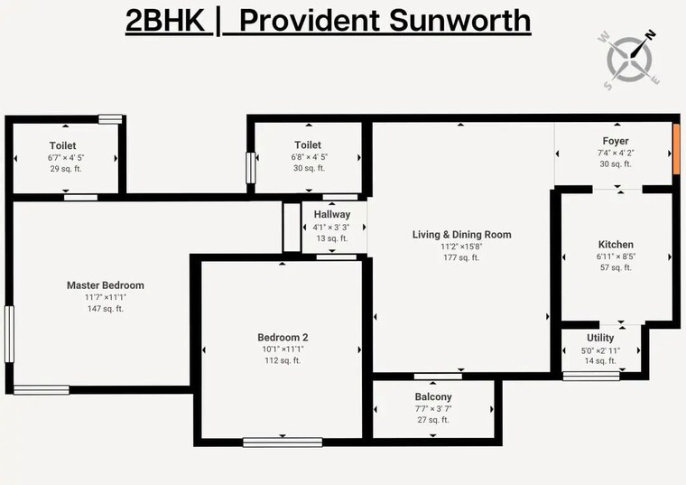 Floor Plan, provident-sunworth 2 Bedroom 883 Sq.Ft. Apartment In Mysore Road Bangalore 10735447