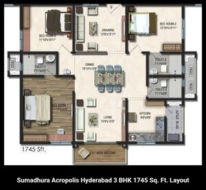 Floor Plan in 3 BHK Apartment at Sumadhura Acropolis, Gachibowli – for Rent
