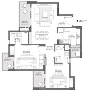 Floor Plan in 2 BHK Apartment at Godrej Nest, Sector 150 – for Sale
