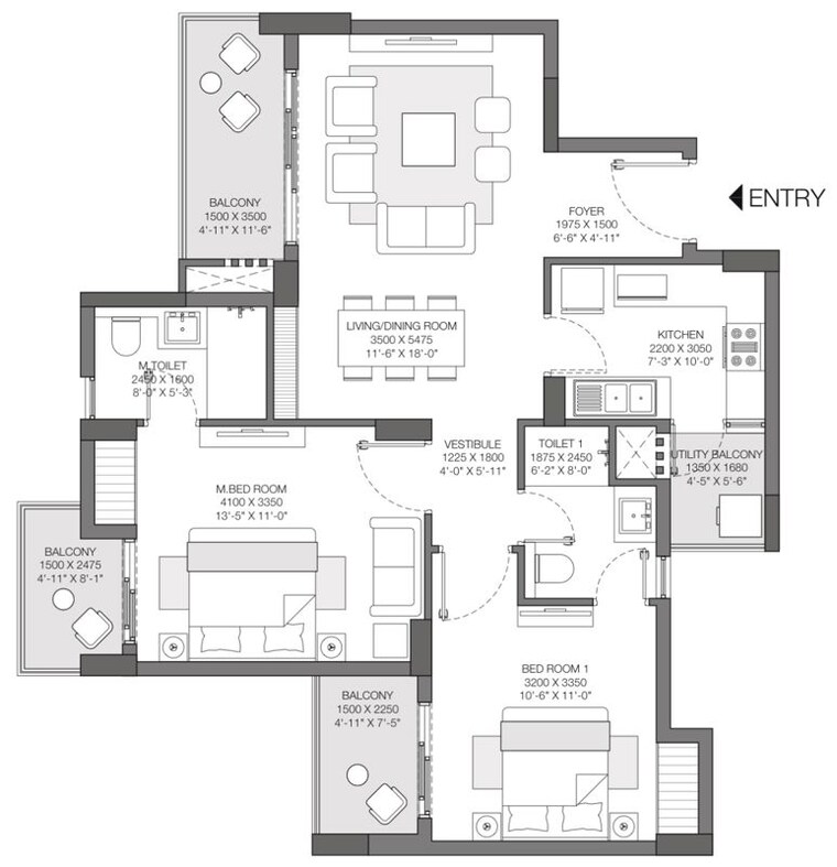 Floor Plan, godrej-nest 2 Bedroom 893 Sq.Ft. Apartment In Sector 150 Noida 10736774
