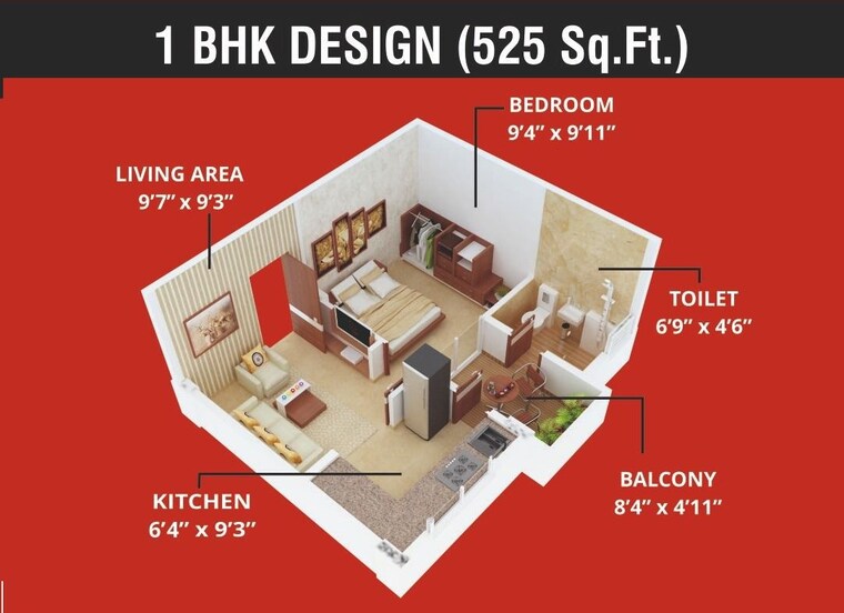 Floor Plan, sdpl-aashray-beltarodi 1 Bedroom 525 Sq.Ft. Apartment In Beltarodi Nagpur 10736831
