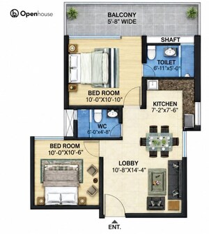 Floor Plan in 2 BHK Apartment at Zara Aavaas 3, Sector 104 – for Sale