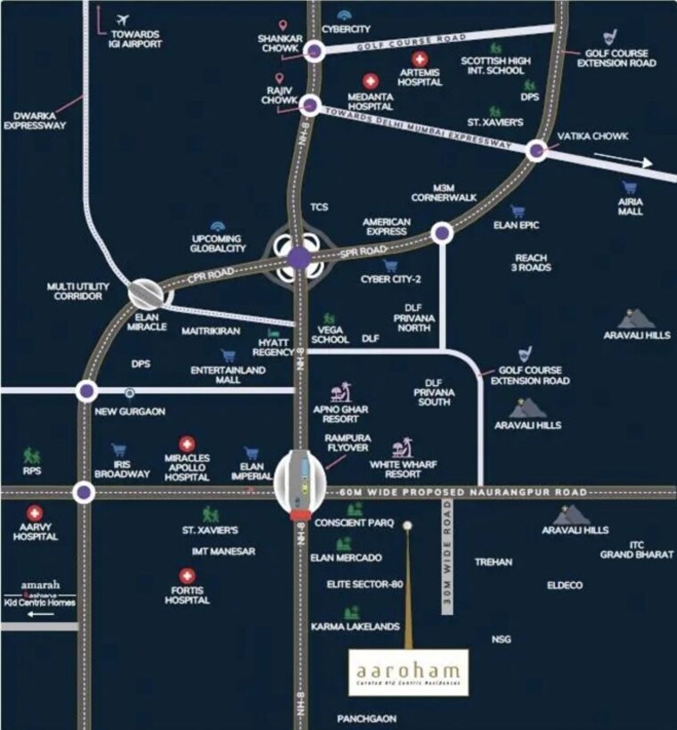 Map Location, ashiana-aaroham 3 Bedroom 1057 Sq.Ft. Apartment In Sector 80 Gurgaon 10735413