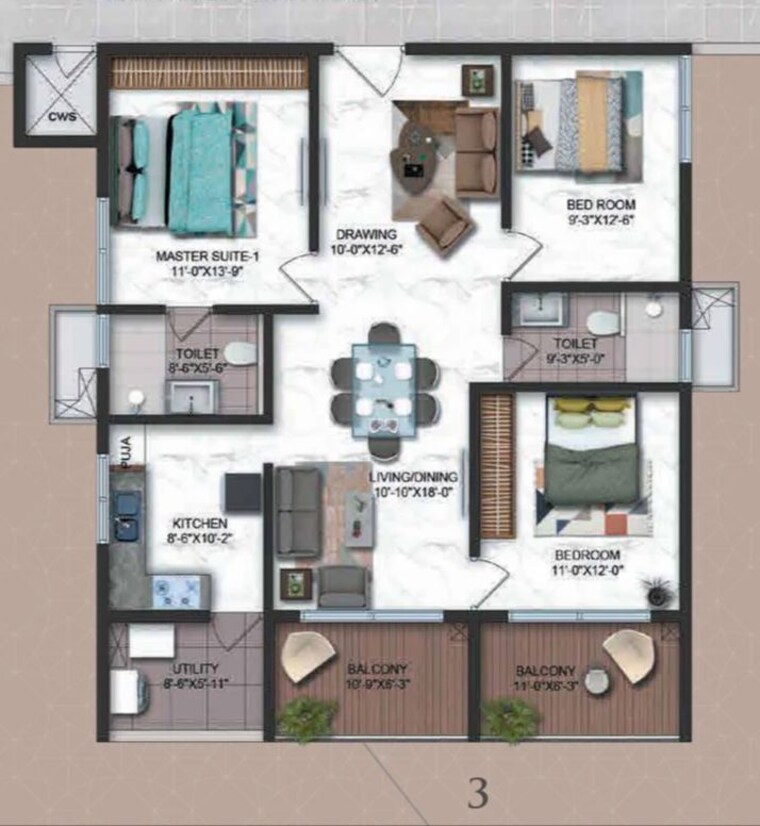 Floor Plan, candeur-crescent 2.5 Bedroom 1605 Sq.Ft. Apartment In Serilingampally Hyderabad 10739449