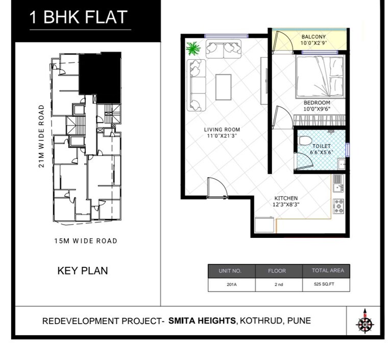 Floor Plan, kothrud 1 Bedroom 520 Sq.Ft. Apartment In Kothrud Pune 10740744