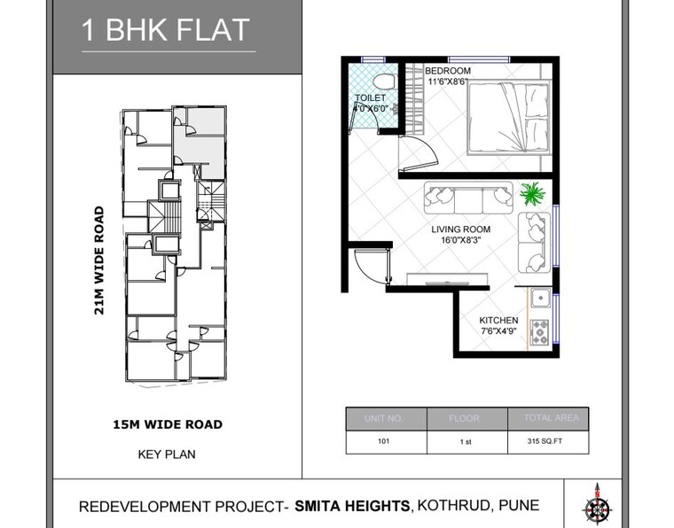 Floor Plan, kothrud 1 Bedroom 520 Sq.Ft. Apartment In Kothrud Pune 10740744
