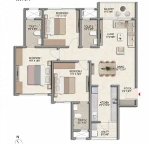 Floor Plan in 2 BHK Apartment at Prestige Parklane, Devanahalli – for Sale