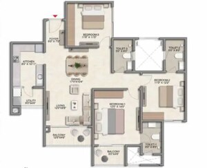 Floor Plan in 2 BHK Apartment at Prestige Parklane, Devanahalli – for Sale