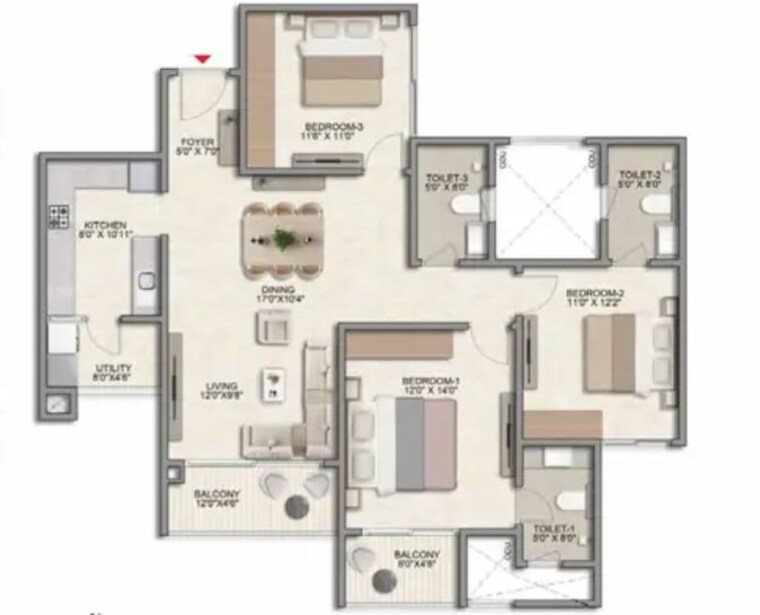 Floor Plan, prestige-parklane 2 Bedroom 1103 Sq.Ft. Apartment In Devanahalli Bangalore 10742720