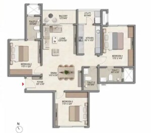 Floor Plan in 2 BHK Apartment at Prestige Parklane, Devanahalli – for Sale