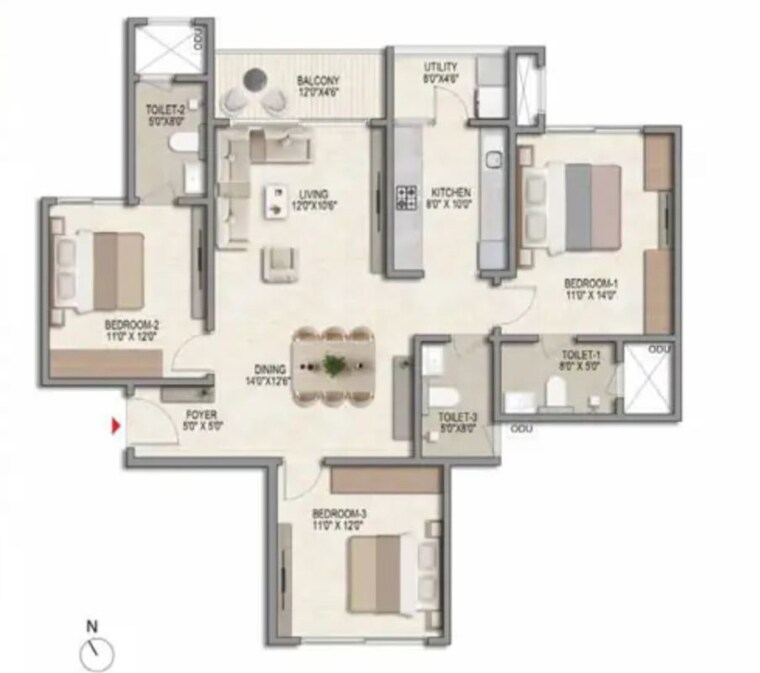 Floor Plan, prestige-parklane 2 Bedroom 1103 Sq.Ft. Apartment In Devanahalli Bangalore 10742720