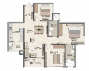 Floor Plan in 2 BHK Apartment at Prestige Parklane, Devanahalli – for Sale