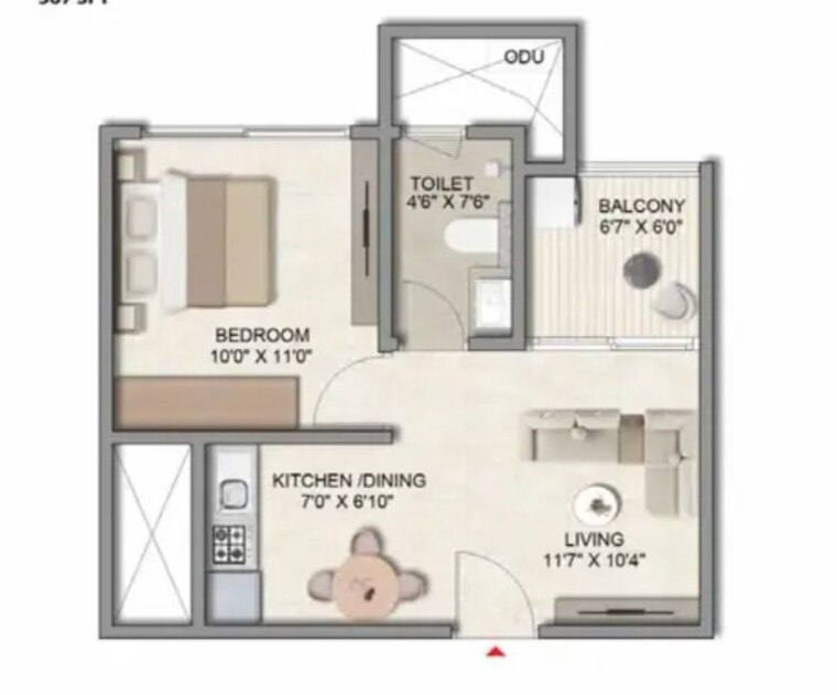 Floor Plan, prestige-parklane 2 Bedroom 1103 Sq.Ft. Apartment In Devanahalli Bangalore 10742720