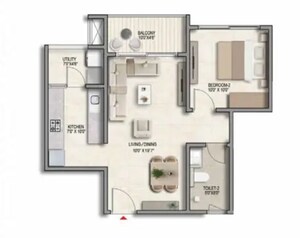 Floor Plan in 2 BHK Apartment at Prestige Parklane, Devanahalli – for Sale