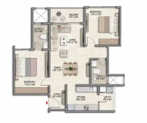 Floor Plan in 2 BHK Apartment at Prestige Parklane, Devanahalli – for Sale