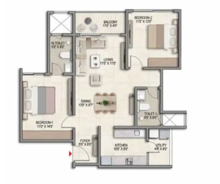 Floor Plan, prestige-parklane 2 Bedroom 1103 Sq.Ft. Apartment In Devanahalli Bangalore 10742720