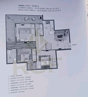 Floor Plan in 3 BHK Apartment at ROF Atulyas, Sector 93 – for Sale