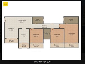 Floor Plan in 3 BHK Apartment at Aryavrat Buckingham Court British Park, Indus Towne – for Sale