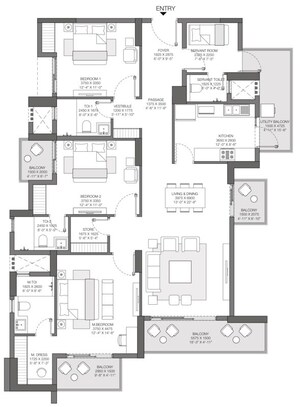 Floor Plan in 3 BHK Apartment at Godrej Nest, Sector 150 – for Sale