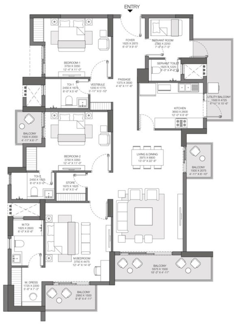 Floor Plan, godrej-nest 3 Bedroom 1485 Sq.Ft. Apartment In Sector 150 Noida 10743599