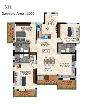 Floor Plan in 3 BHK Apartment at Preeti E5 Green Homes, Sampigehalli – for Sale