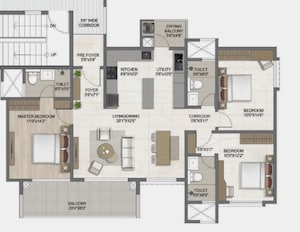 Floor Plan in 3 BHK Apartment at Bricks The Earthscape, Kacharakanahalli – for Sale