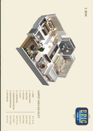 Floor Plan in 2 BHK Apartment at F5 Epic, Wagholi – for Sale