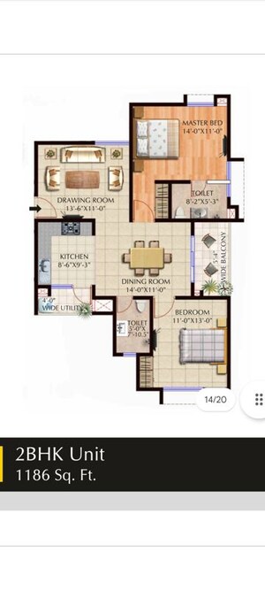 Floor Plan in 2 BHK Apartment at Spring Greens Phase I, Faizabad Road – for Sale