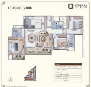 Floor Plan in 3 BHK Apartment at Sumadhura Edition, Whitefield – for Sale