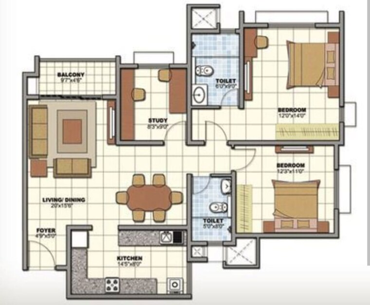 Floor Plan, prestige-sunrise-park 2.5 Bedroom 1161 Sq.Ft. Apartment In Electronic City Phase I Bangalore 10747029