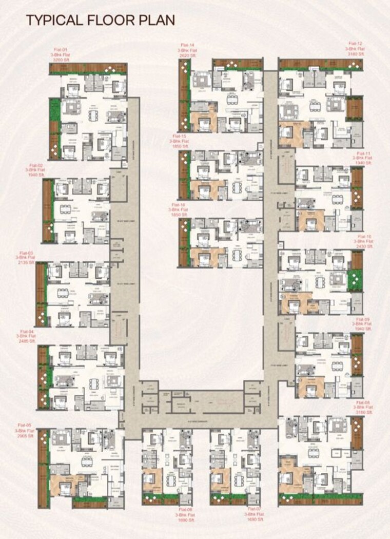 Floor Plan, sunshine-terra 3 Bedroom 1690 Sq.Ft. Apartment In Puppalaguda Hyderabad 10747132