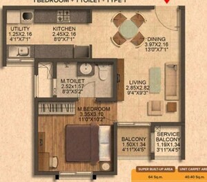 Floor Plan in 3 BHK Apartment at Brigade Citrine, Budigere Cross – for Sale