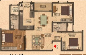 Floor Plan in 3 BHK Apartment at Brigade Citrine, Budigere Cross – for Sale