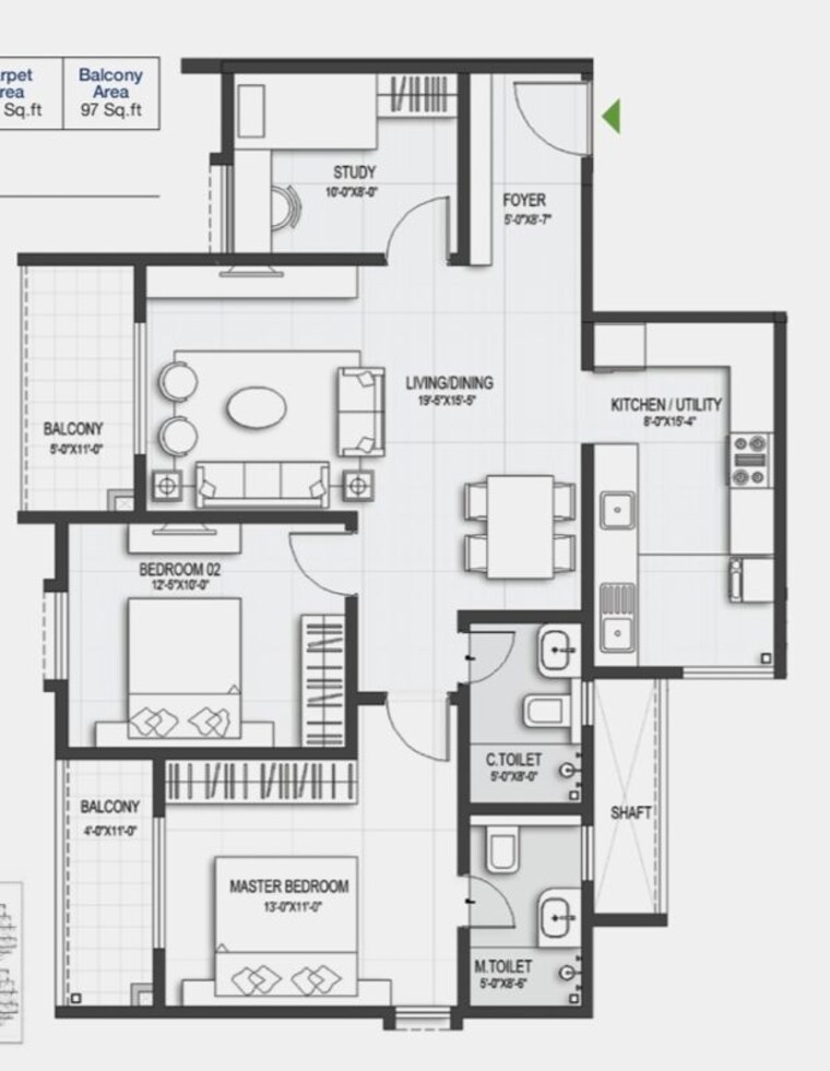 Floor Plan, sumadhura-belfort 2 Bedroom 1261 Sq.Ft. Apartment In Soukya Road Bangalore 10747243
