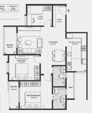 Floor Plan in 2 BHK Apartment at Sumadhura Belfort, Soukya Road – for Sale